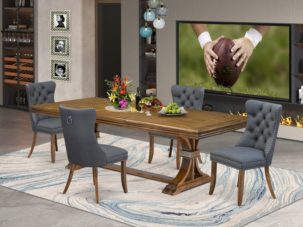 Luxe by East West Furniture NEDA5-AWA-13 5-piece Kitchen Table Set consists of a Modern Table and 4 Platinum Gray PU Leather Dining room Chairs with Button tufted Back - Antique Walnut Finish