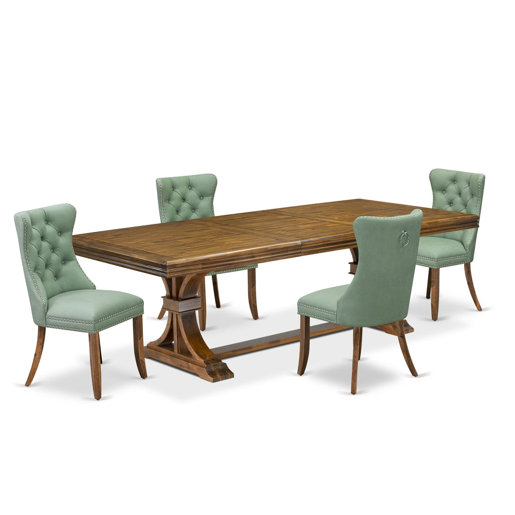 Luxe by East West Furniture NEDA5-AWA-22 5-piece Kitchen Table Set includes a Dining Table and 4 Willow Green PU Leather Modern Dining Chairs with Button tufted Back - Antique Walnut Finish