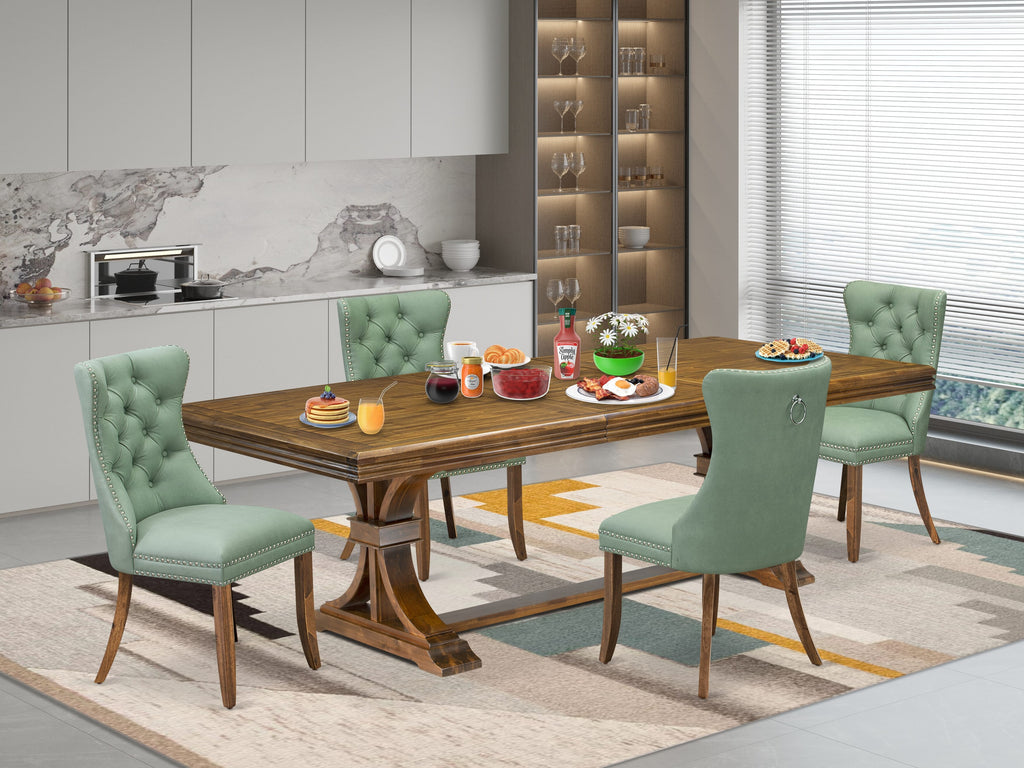 Luxe by East West Furniture NEDA5-AWA-22 5-piece Kitchen Table Set includes a Dining Table and 4 Willow Green PU Leather Modern Dining Chairs with Button tufted Back - Antique Walnut Finish