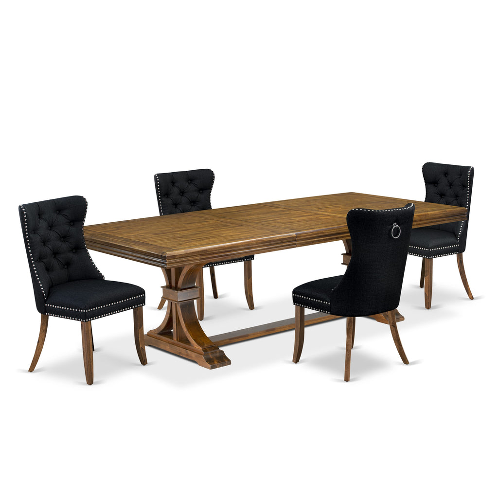 Luxe by East West Furniture NEDA5-AWA-24-5 Pieces Modern Dining Set Includes a Rectangle Kitchen Table and 4 Black Linen fabric Dining Chairs, Antique Walnut