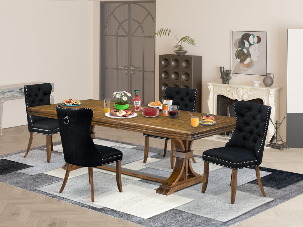 Luxe by East West Furniture NEDA5-AWA-24-5 Pieces Modern Dining Set Includes a Rectangle Kitchen Table and 4 Black Linen fabric Dining Chairs, Antique Walnut