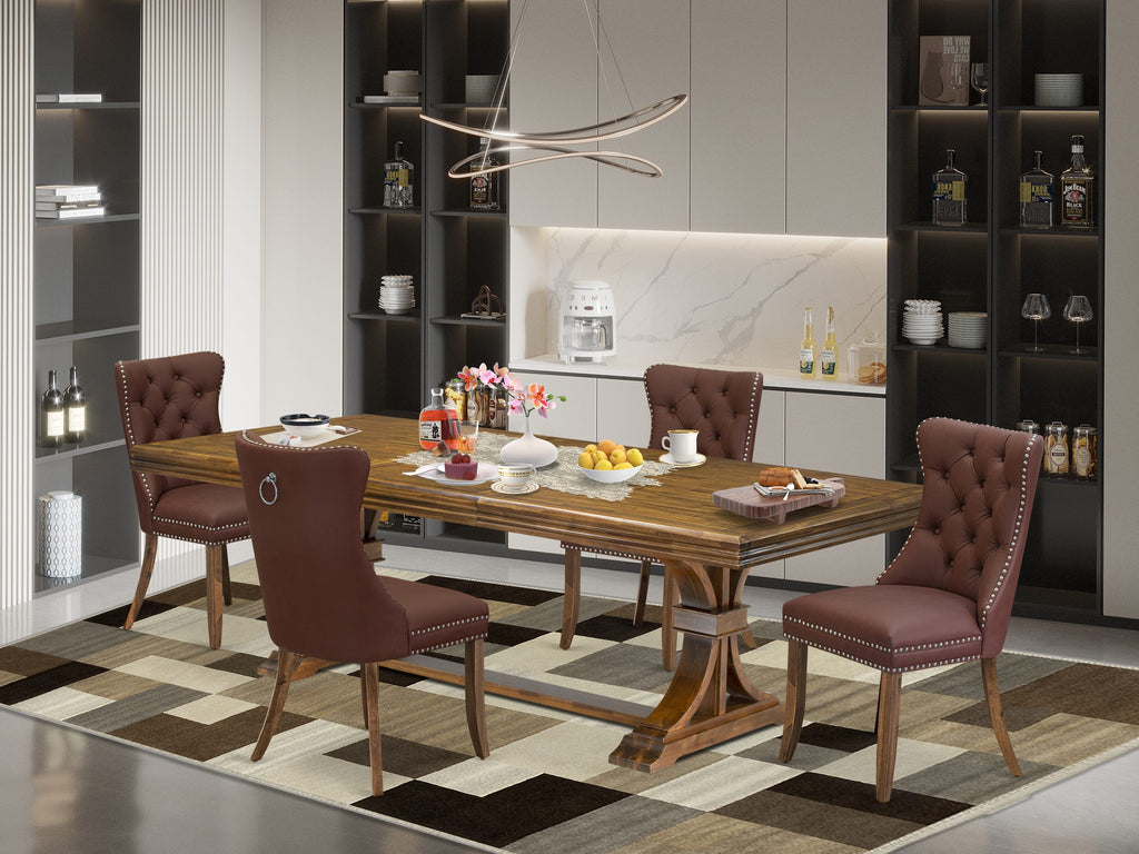 Luxe by East West Furniture NEDA5-AWA-26-5 Pieces Modern Dining Table Set Contains a Rectangle Table and 4 Faux Leather Modern Chairs, Antique Walnut
