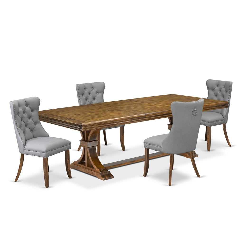 Luxe by East West Furniture NEDA5-AWA-27-5 Pieces Modern Dining Set Includes a Rectangle Kitchen Table and 4 Light Gray Faux Leather Dining Chairs, Antique Walnut