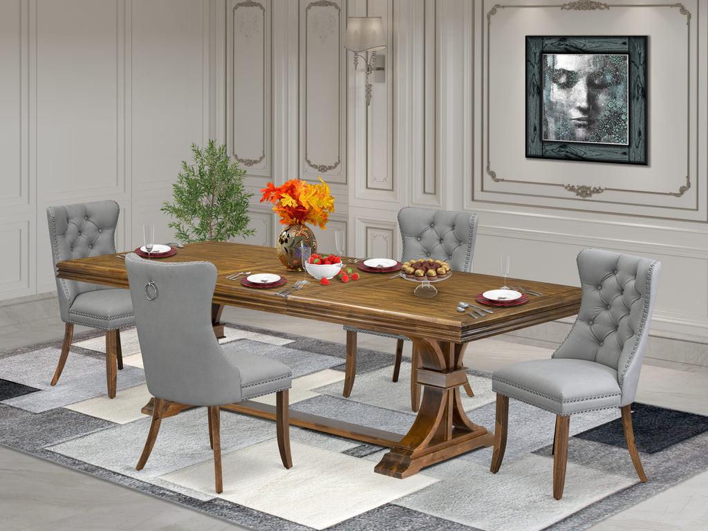 Luxe by East West Furniture NEDA5-AWA-27-5 Pieces Modern Dining Set Includes a Rectangle Kitchen Table and 4 Light Gray Faux Leather Dining Chairs, Antique Walnut
