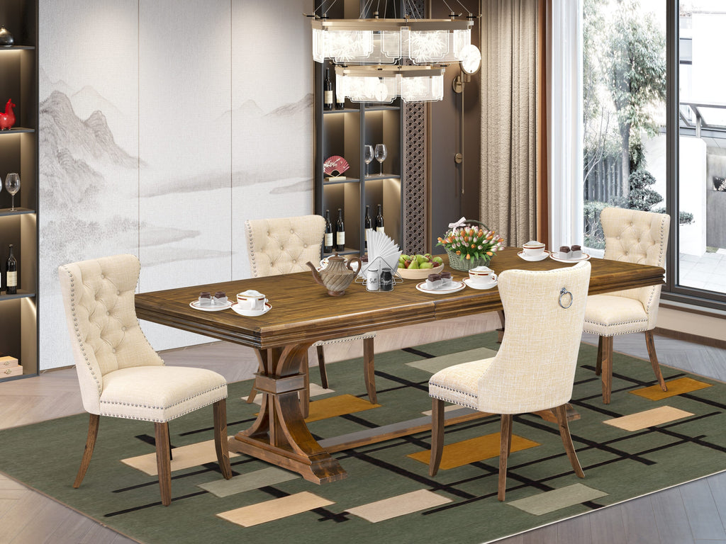 Luxe by East West Furniture NEDA5-AWA-32 5 Pieces Modern Dining Set Includes a Rectangle Kitchen Table and 4 Light Beige Linen fabric Dining Chairs, Antique Walnut