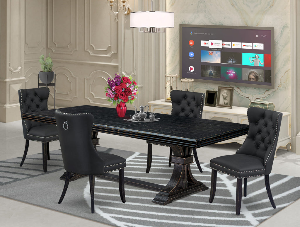 Luxe by East West Furniture NEDA5-SBB-12 5 Pieces Modern Dining Set Includes a Rectangle Kitchen Table and 4 Dark Gray Faux Leather Dining Chairs, Sand Blasting Black