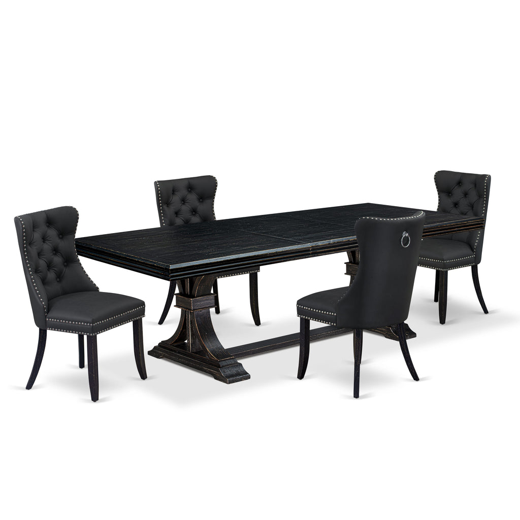 Luxe by East West Furniture NEDA5-SBB-12 5 Pieces Modern Dining Set Includes a Rectangle Kitchen Table and 4 Dark Gray Faux Leather Dining Chairs, Sand Blasting Black