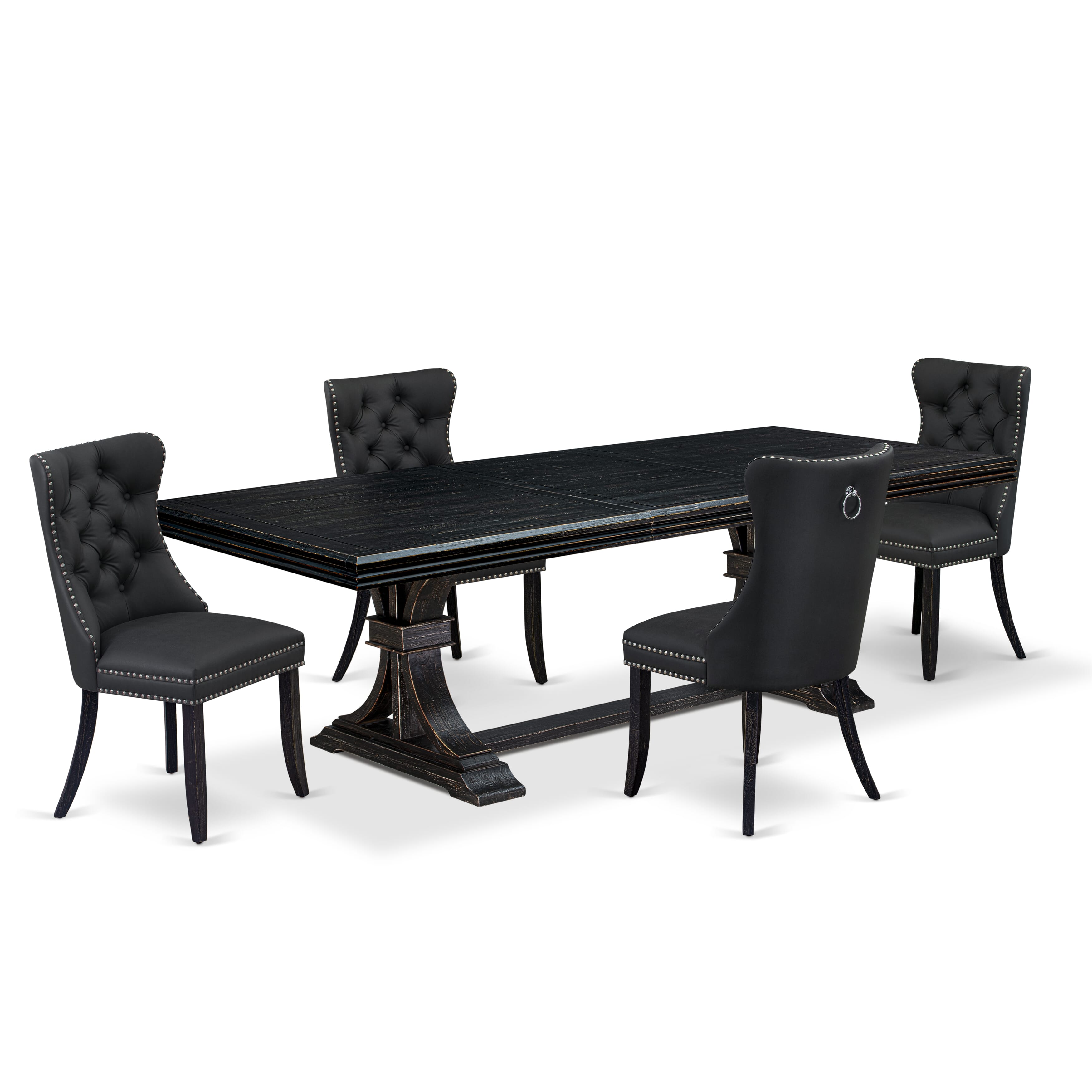 Luxe by East West Furniture NEDA5-SBB-12 5 Pieces Modern Dining Set Includes a Rectangle Kitchen Table and 4 Dark Gray Faux Leather Dining Chairs, Sand Blasting Black