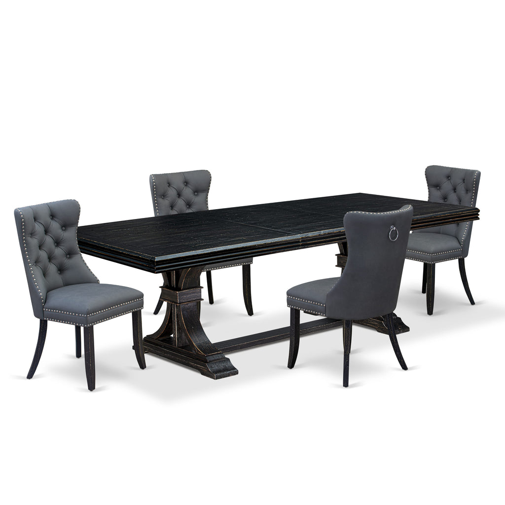 Luxe by East West Furniture NEDA5-SBB-13 5 Pieces Modern Dining Set Includes a Rectangle Kitchen Table and 4 Platinum Gray Faux Leather Dining Chairs, Sand Blasting Black