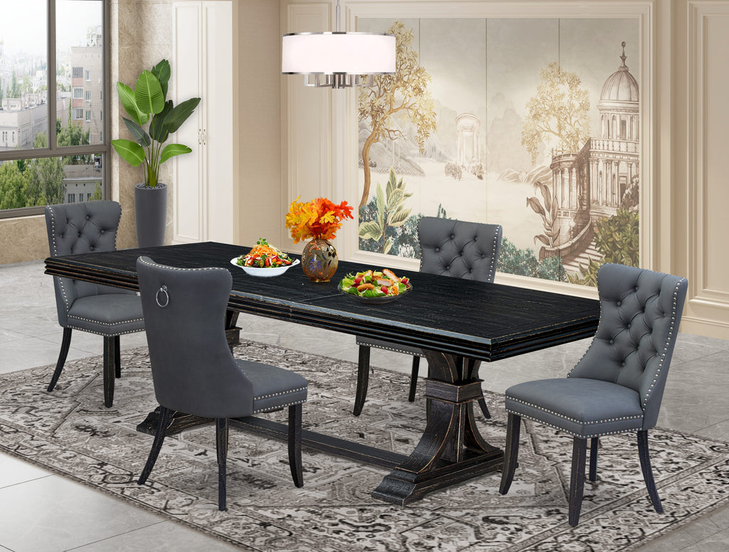 Luxe by East West Furniture NEDA5-SBB-13 5 Pieces Modern Dining Set Includes a Rectangle Kitchen Table and 4 Platinum Gray Faux Leather Dining Chairs, Sand Blasting Black