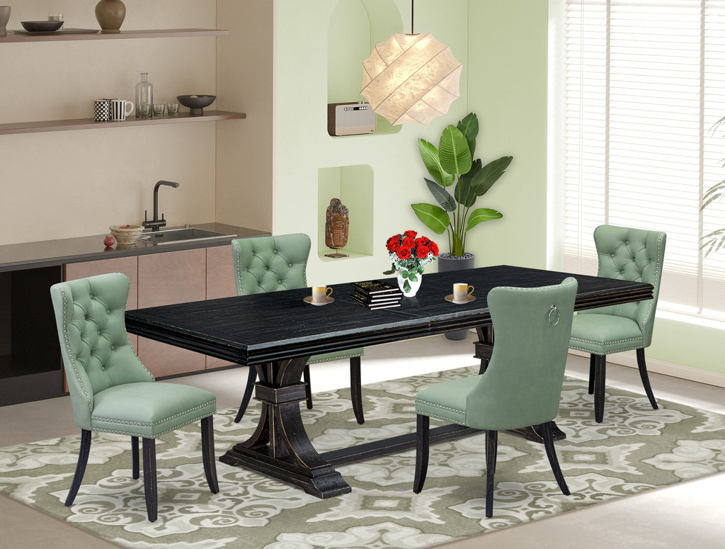 Luxe by East West Furniture NEDA5-SBB-22 5 Pieces Modern Dining Set Includes a Rectangle Kitchen Table and 4 Willow Green Faux Leather Dining Chairs, Sand Blasting Black