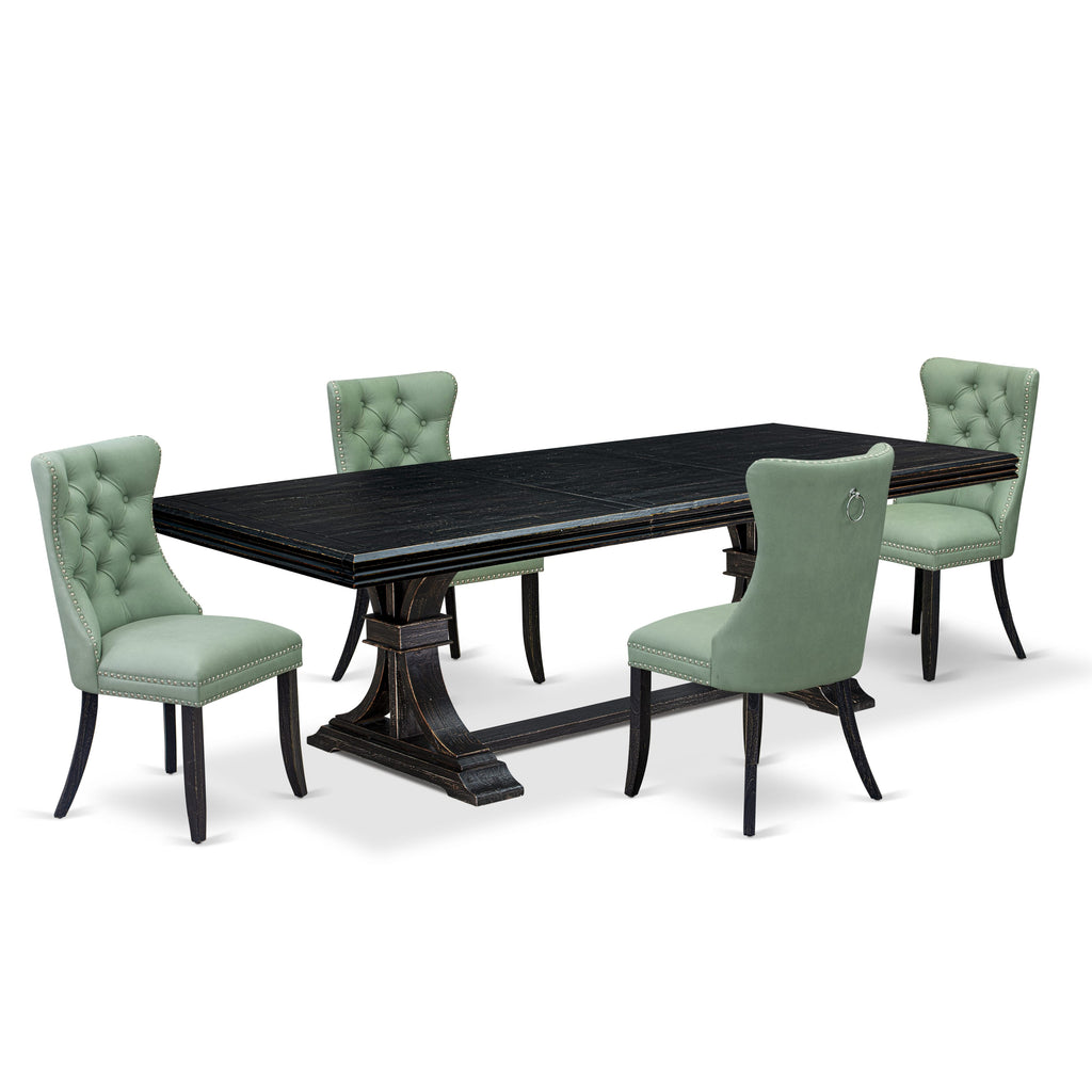Luxe by East West Furniture NEDA5-SBB-22 5 Pieces Modern Dining Set Includes a Rectangle Kitchen Table and 4 Willow Green Faux Leather Dining Chairs, Sand Blasting Black