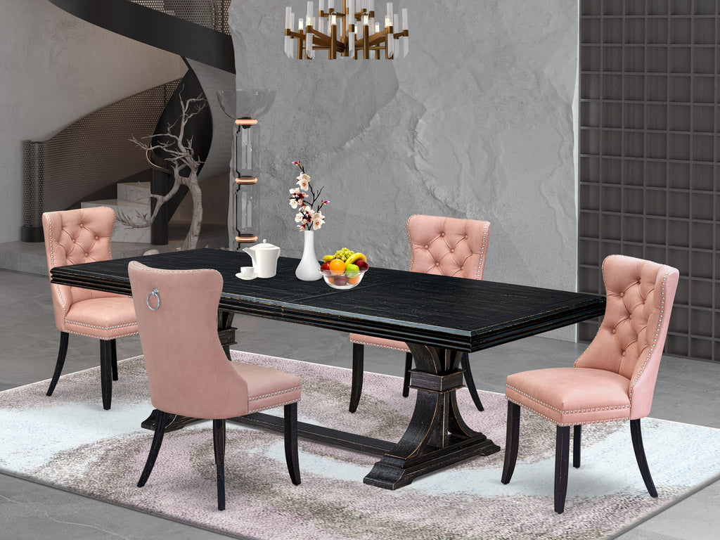 Luxe by East West Furniture NEDA5-SBB-23 5 Pieces Modern Dining Set Includes a Rectangle Kitchen Table and 4 Beige Red Faux Leather Dining Chairs, Sand Blasting Black