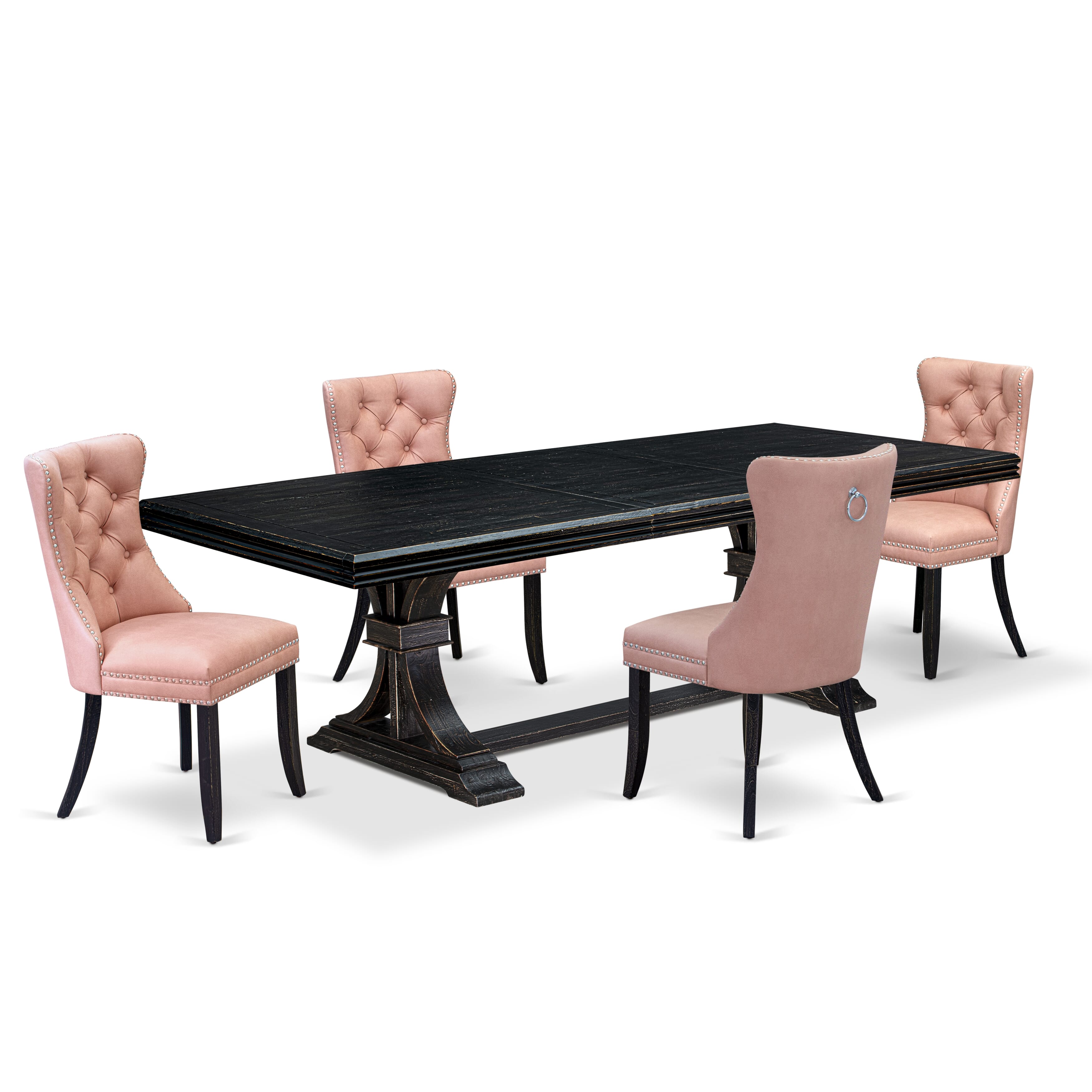 Luxe by East West Furniture NEDA5-SBB-23 5 Pieces Modern Dining Set Includes a Rectangle Kitchen Table and 4 Beige Red Faux Leather Dining Chairs, Sand Blasting Black