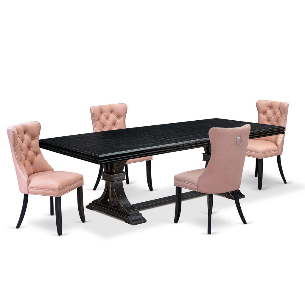 Luxe by East West Furniture NEDA5-SBB-23 5 Pieces Modern Dining Set Includes a Rectangle Kitchen Table and 4 Beige Red Faux Leather Dining Chairs, Sand Blasting Black