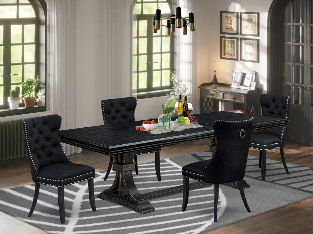 Luxe by East West Furniture NEDA5-SBB-24 - 5-piece dining set includes a rectangular table and 4 Black Linen Fabric dining Chairs with Button Tufted Chair Back - Sand Blasting Black Finish.