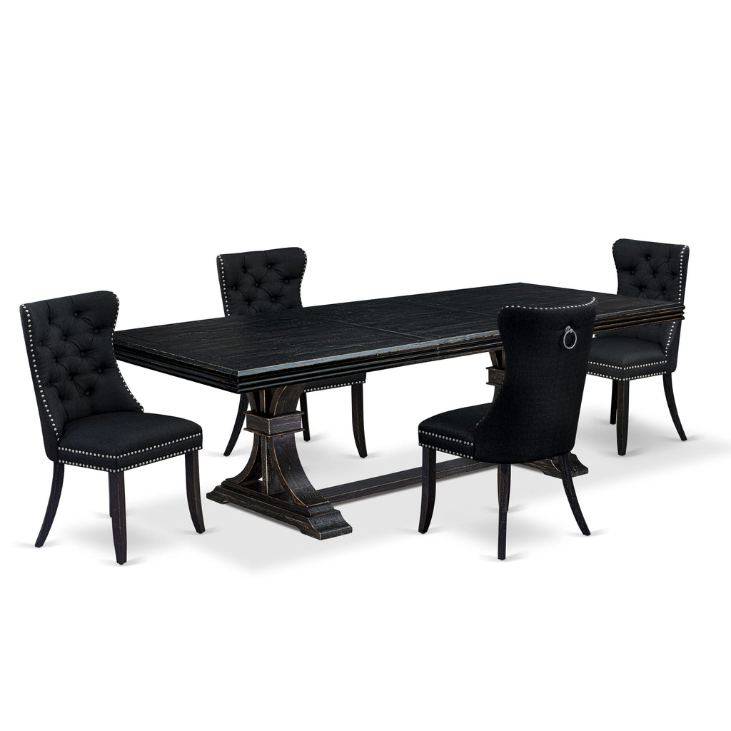 Luxe by East West Furniture NEDA5-SBB-24 - 5-piece dining set includes a rectangular table and 4 Black Linen Fabric dining Chairs with Button Tufted Chair Back - Sand Blasting Black Finish.