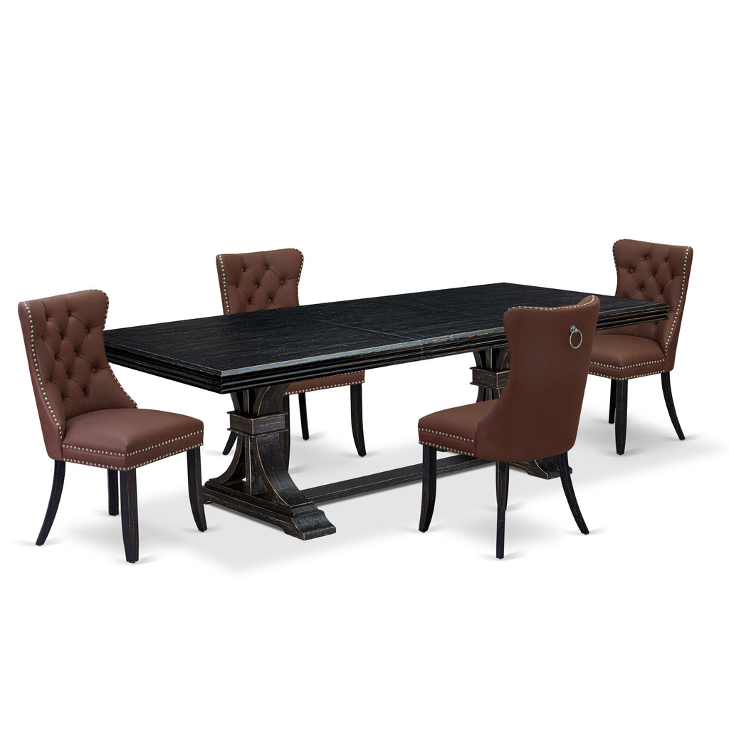 Luxe by East West Furniture NEDA5-SBB-26 - 5-piece kitchen table set includes a dinner table and 4 Burgundy Faux Leather modern chairs with Button Tufted Chair Back - Sand Blasting Black Finish