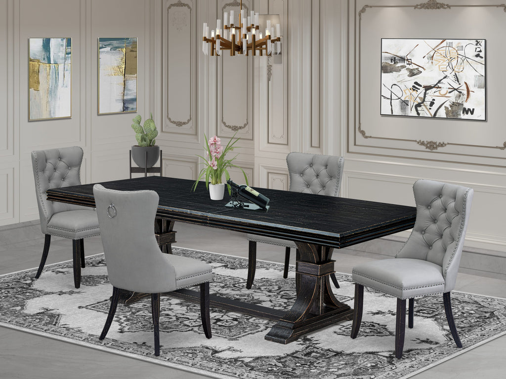 Luxe by East West Furniture NEDA5-SBB-27 - 5-piece dining table set includes a dining table and 4 Light Gray Faux Leather dining Chairs with Button Tufted Chair Back - Sand Blasting Black Finish.