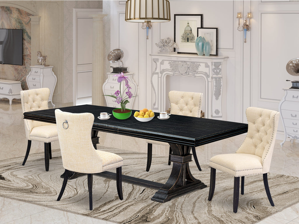 Luxe by East West Furniture NEDA5-SBB-32 - 5-piece kitchen table set consists of a dining table and 4 Light Beige Linen Fabric upholstered chairs with Button Tufted Chair Back - Sand Blasting Black Finish.