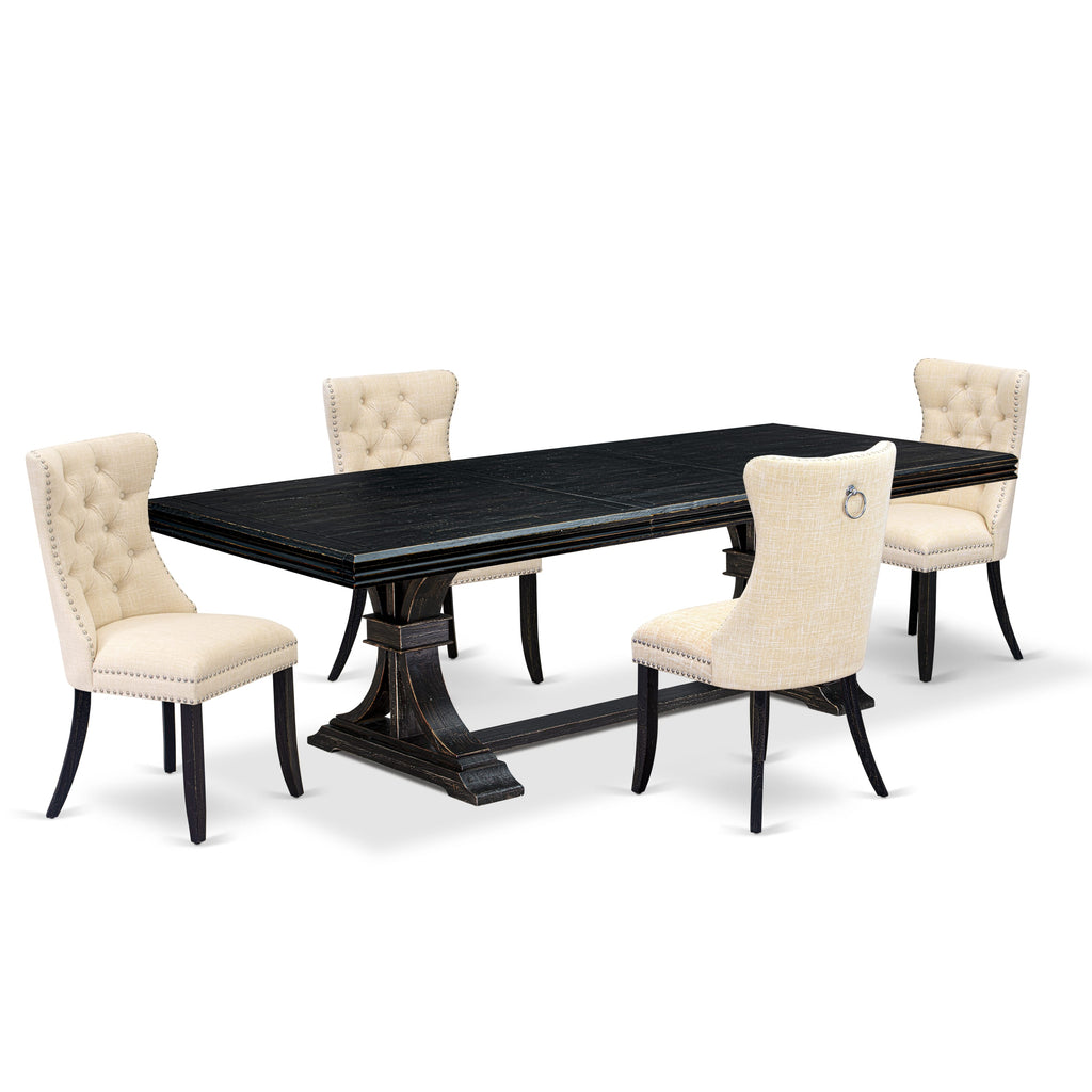 Luxe by East West Furniture NEDA5-SBB-32 - 5-piece kitchen table set consists of a dining table and 4 Light Beige Linen Fabric upholstered chairs with Button Tufted Chair Back - Sand Blasting Black Finish.