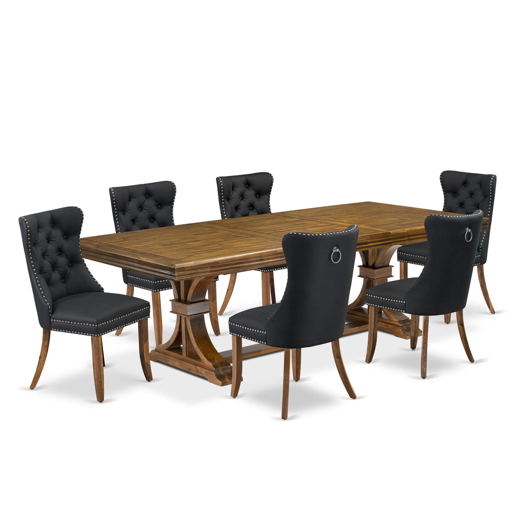 Luxe by East West Furniture NEDA7-AWA-12 7-piece Dining Table Set includes a Kitchen Table and 6 Dark Grey PU Leather Dining room Chairs with Button tufted Back - Antique Walnut Finish