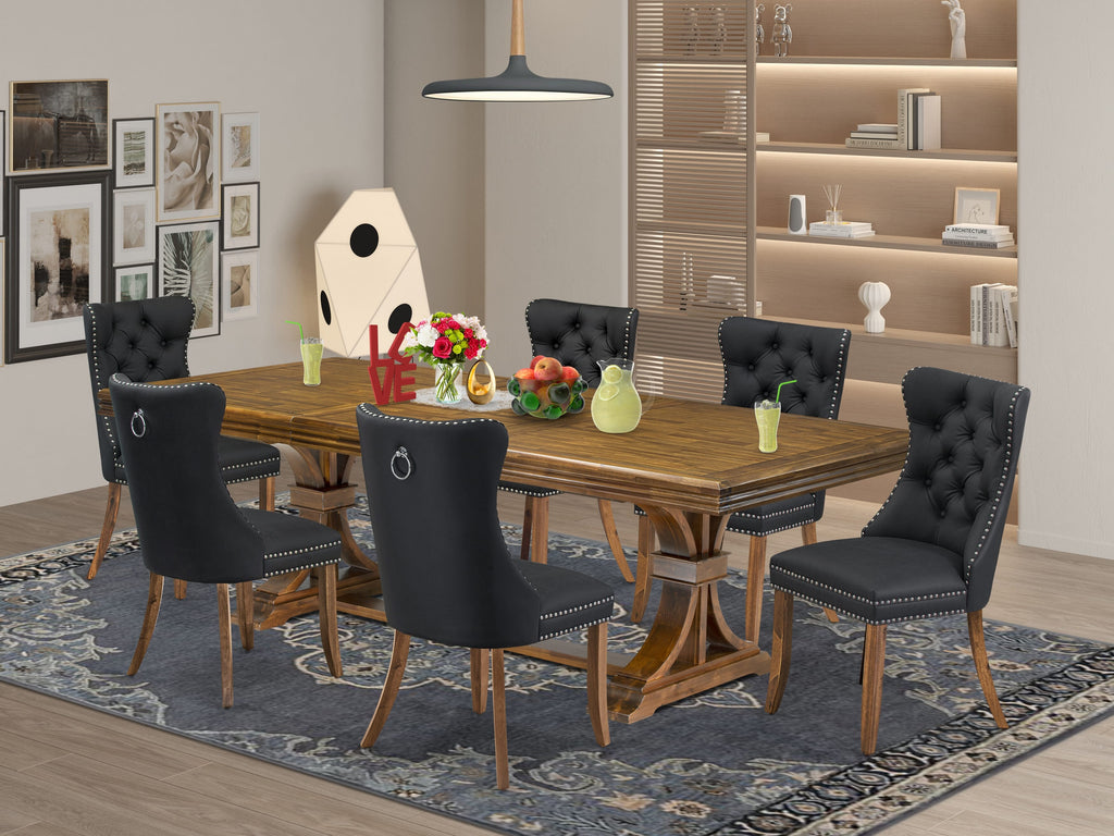 Luxe by East West Furniture NEDA7-AWA-12 7-piece Dining Table Set includes a Kitchen Table and 6 Dark Grey PU Leather Dining room Chairs with Button tufted Back - Antique Walnut Finish