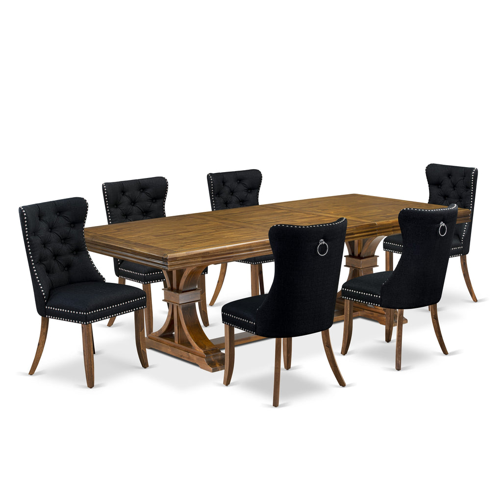 Luxe by East West Furniture NEDA7-AWA-24-7 Pieces Dining Set Contains a Rectangle Kitchen Table and 6 Black Linen fabric Modern Chairs, Antique Walnut
