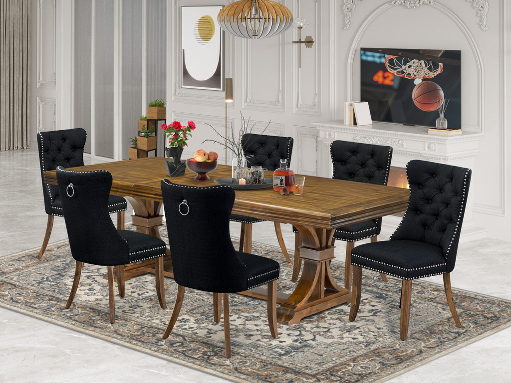 Luxe by East West Furniture NEDA7-AWA-24-7 Pieces Dining Set Contains a Rectangle Kitchen Table and 6 Black Linen fabric Modern Chairs, Antique Walnut