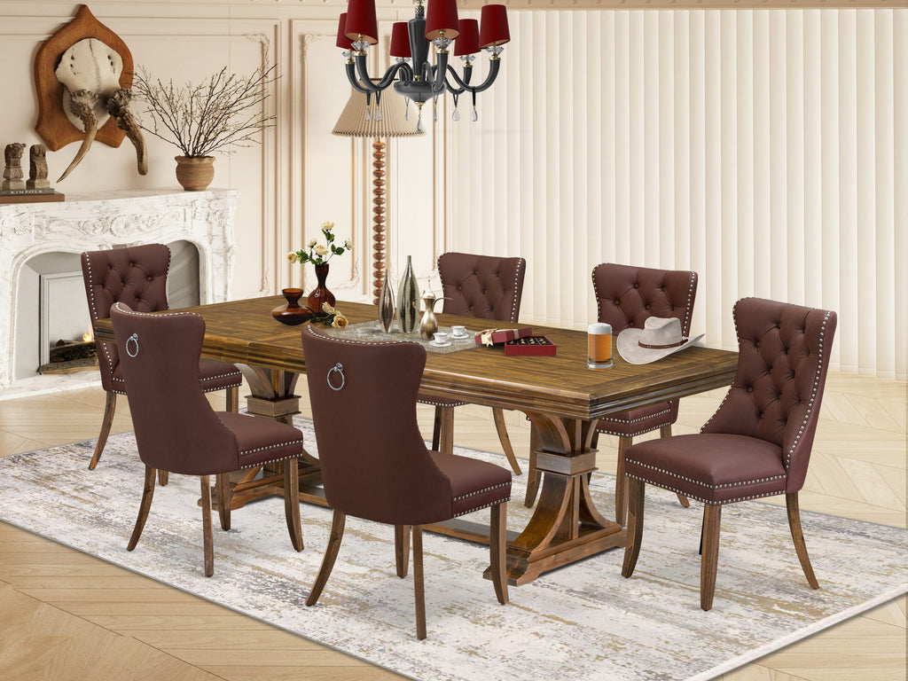 Luxe by East West Furniture NEDA7-AWA-26-7 Pieces Dining Set Contains a Rectangle Kitchen Table and 6 Burgundy Faux Leather Modern Chairs, Antique Walnut