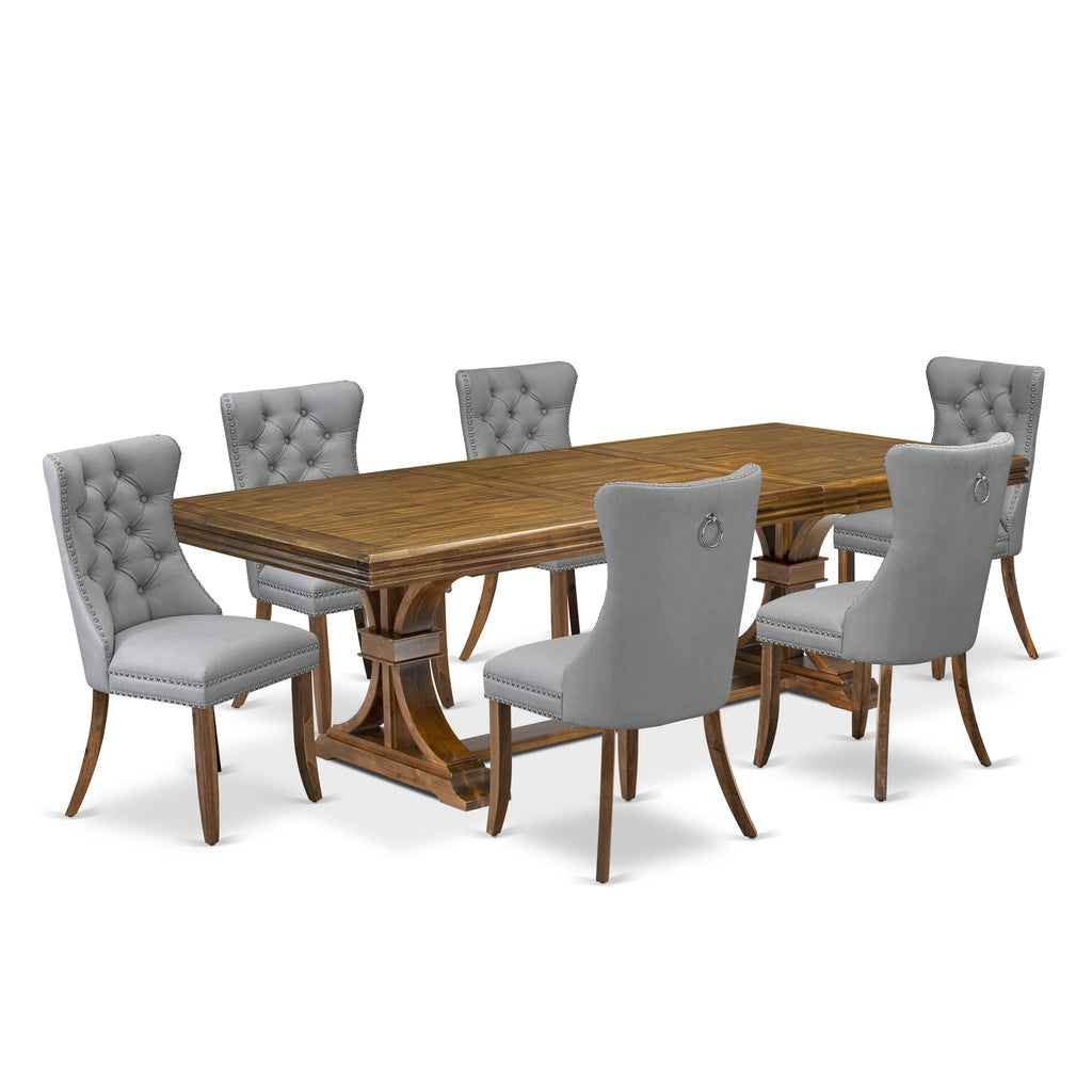 Luxe by East West Furniture NEDA7-AWA-27-7 Pieces Dining Set Contains a Rectangle Kitchen Table and 6 Light Gray Faux Leather Modern Chairs, Antique Walnut