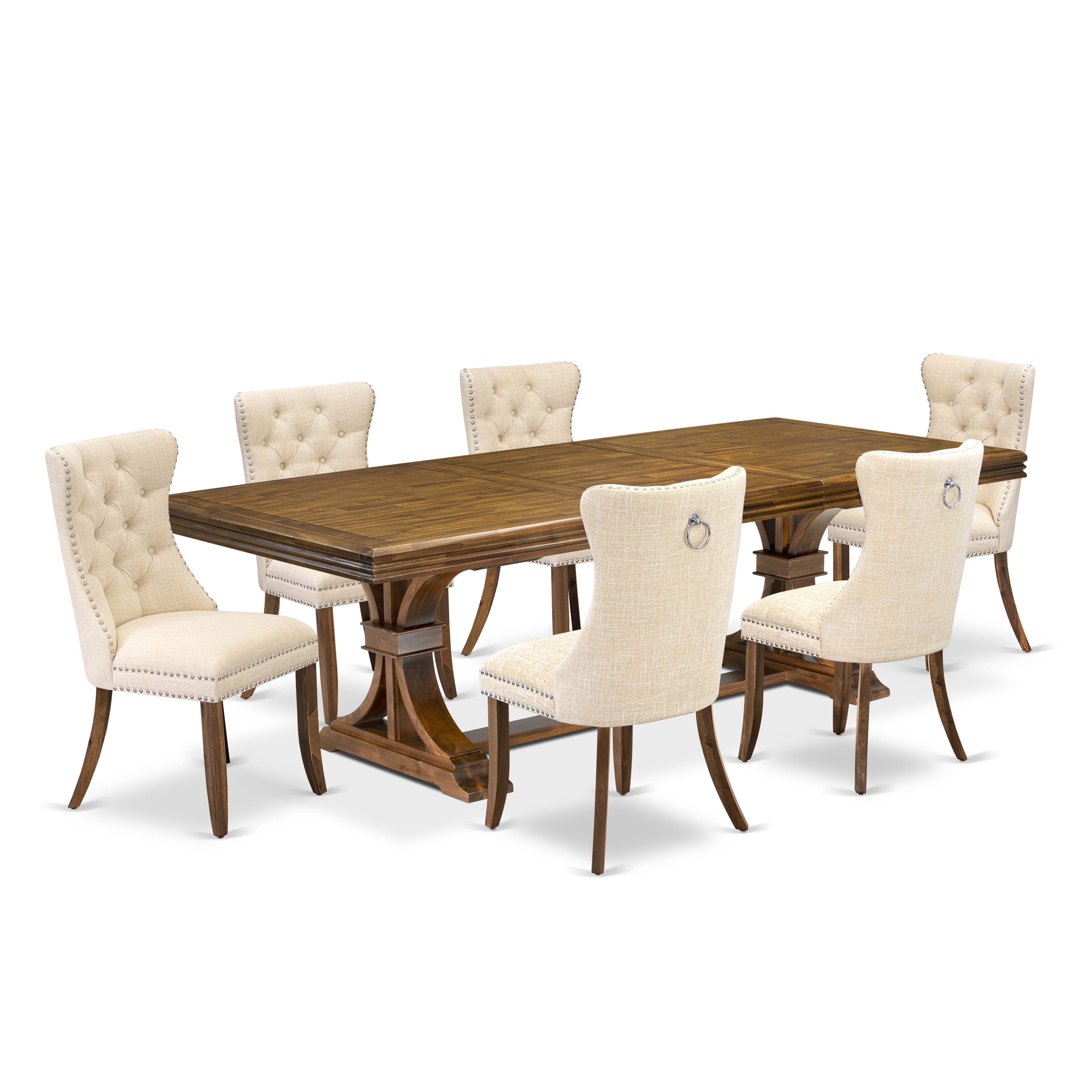 Luxe by East West Furniture NEDA7-AWA-32 7 Pieces Dining Set Contains a Rectangle Kitchen Table and 6 Light Beige Linen fabric Modern Chairs, Antique Walnut
