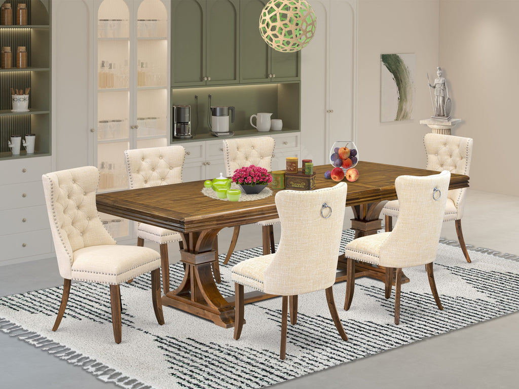 Luxe by East West Furniture NEDA7-AWA-32 7 Pieces Dining Set Contains a Rectangle Kitchen Table and 6 Light Beige Linen fabric Modern Chairs, Antique Walnut