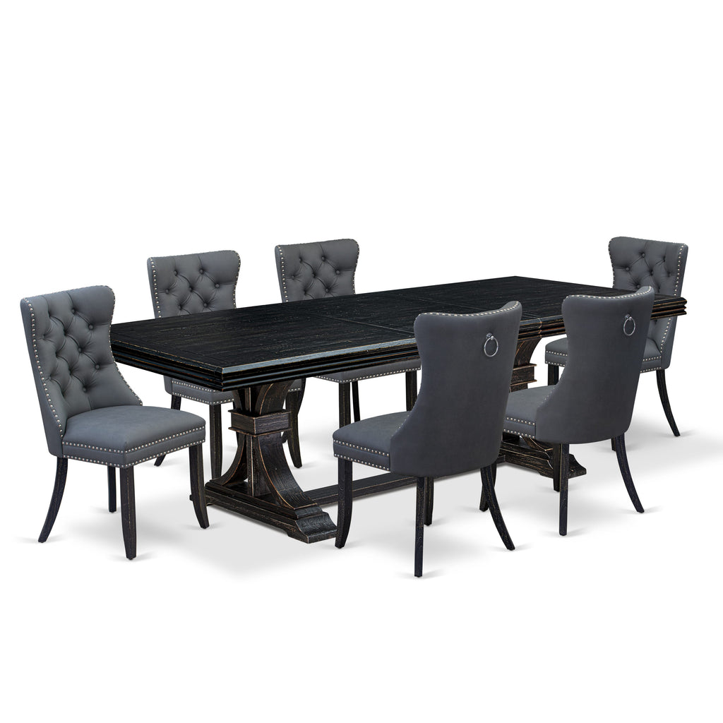 Luxe by East West Furniture NEDA7-SBB-13 7 Pieces Dining Set Contains a Rectangle Kitchen Table and 6 Platinum Gray Faux Leather Modern Chairs, Sand Blasting Black