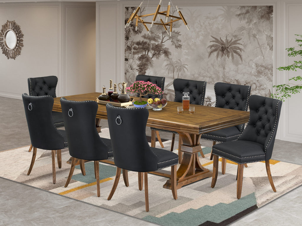 Luxe by East West Furniture NEDA9-AWA-12 9-piece Mid-Century Dining Table Set consists of a Dining Table and 8 Dark Grey PU Leather Dining Chairs with Button tufted Back - Antique Walnut Finish