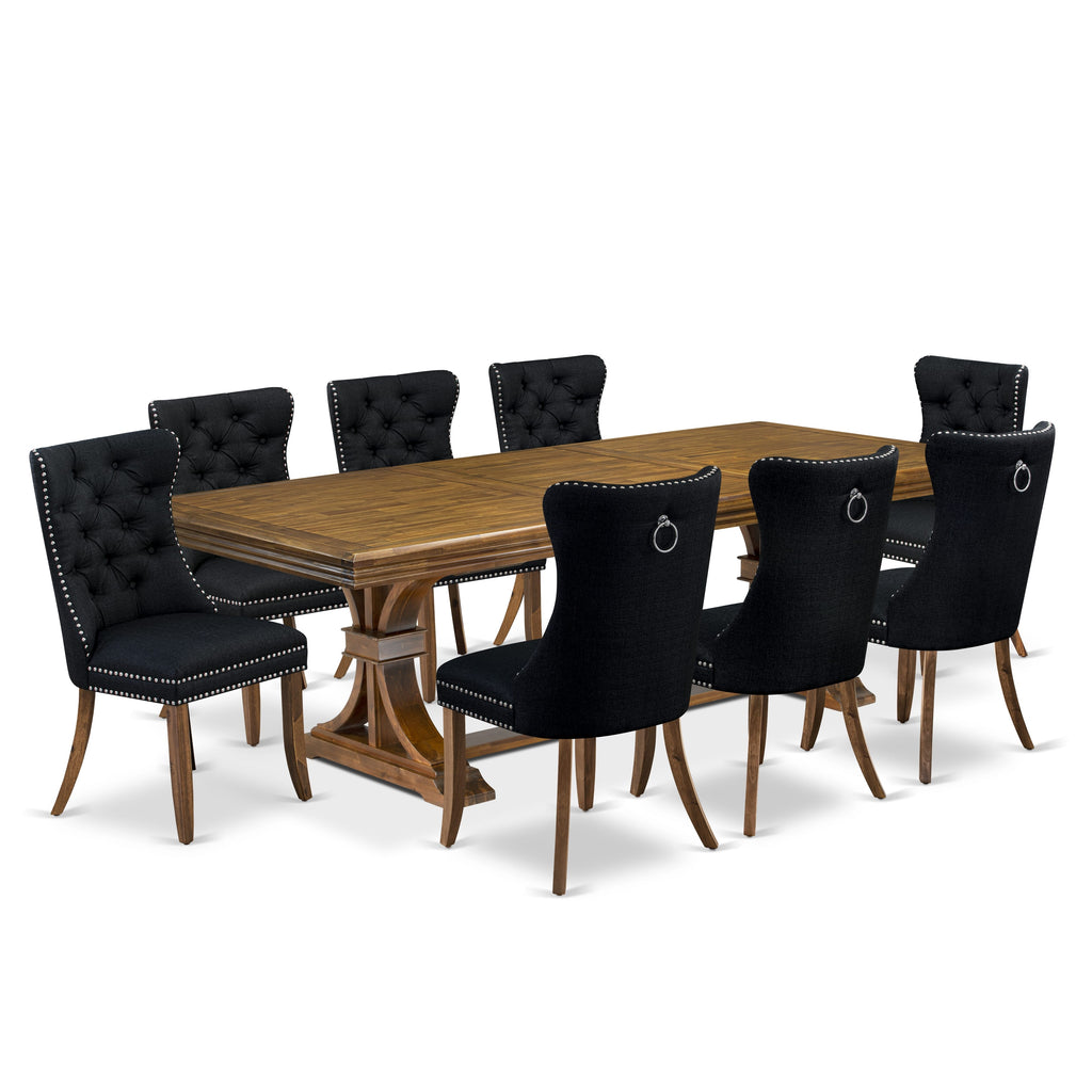 Luxe by East West Furniture NEDA9-AWA-24 9 Pieces Dining Table Set Includes a Rectangle Table and 8 Black Linen fabric Dining Chairs, Antique Walnut