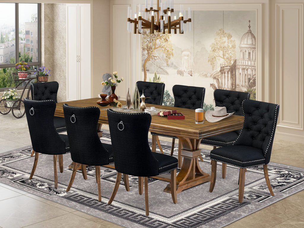 Luxe by East West Furniture NEDA9-AWA-24 9 Pieces Dining Table Set Includes a Rectangle Table and 8 Black Linen fabric Dining Chairs, Antique Walnut