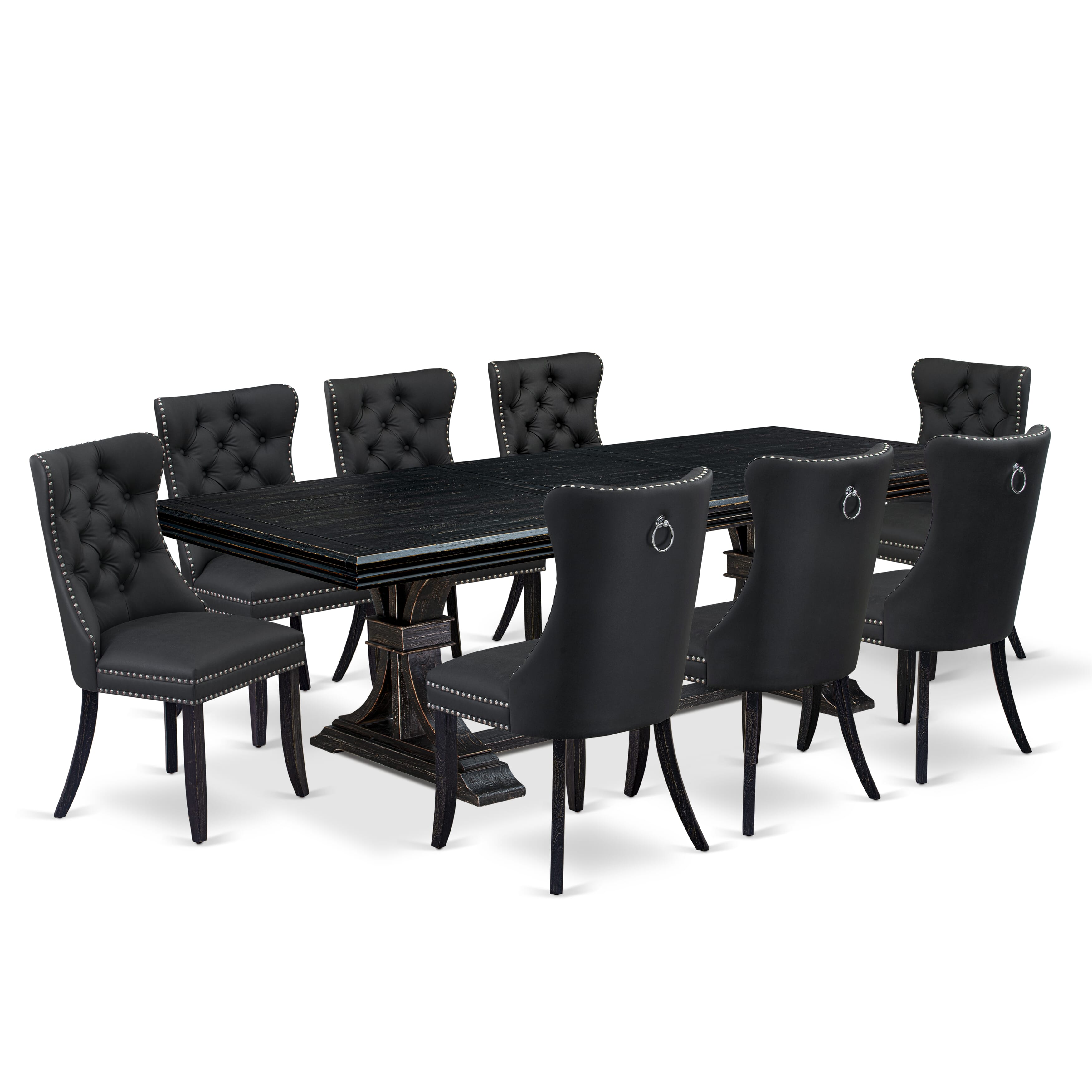 Luxe by East West Furniture NEDA9-SBB-12 9 Pieces Dining Table Set Includes a Rectangle Table and 8 Dark Gray Faux Leather Dining Chairs, Sand Blasting Black