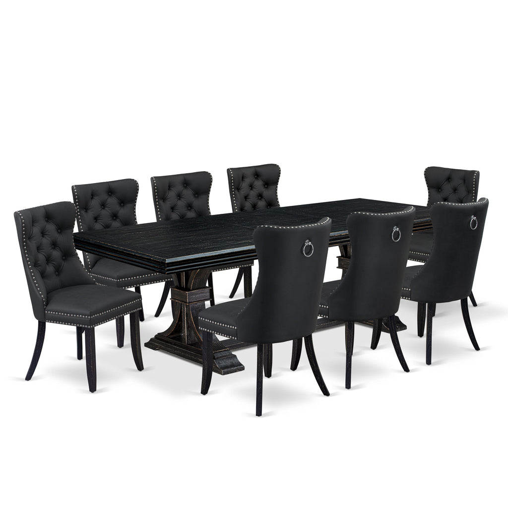 Luxe by East West Furniture NEDA9-SBB-12 9 Pieces Dining Table Set Includes a Rectangle Table and 8 Dark Gray Faux Leather Dining Chairs, Sand Blasting Black