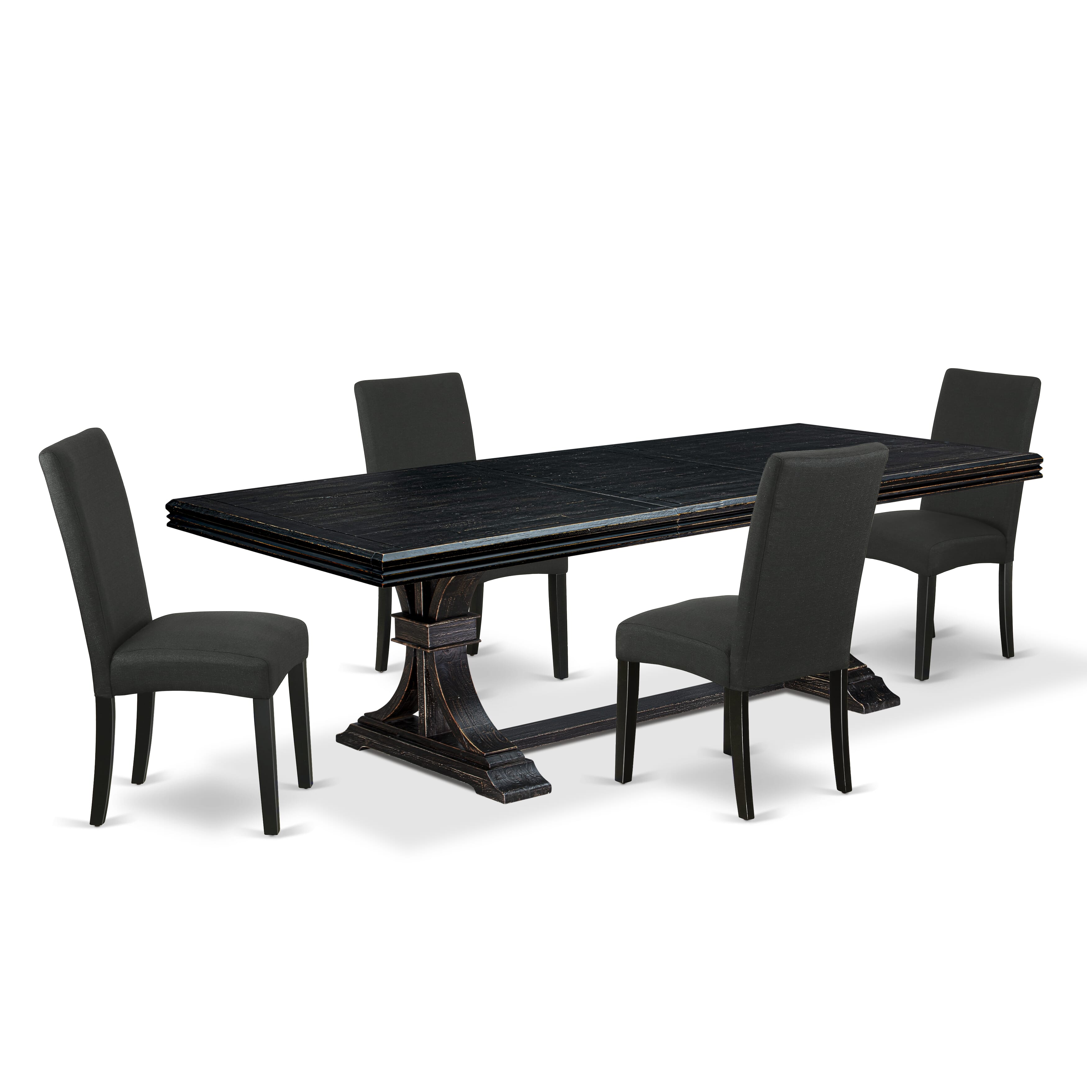 Luxe by East West Furniture NEDR5-SBB-24 - 5-piece dining table set consists of a kitchen table and 4 Black Linen Fabric dining chairs with Padded Chair Back - Sand Blasting Black Finish.
