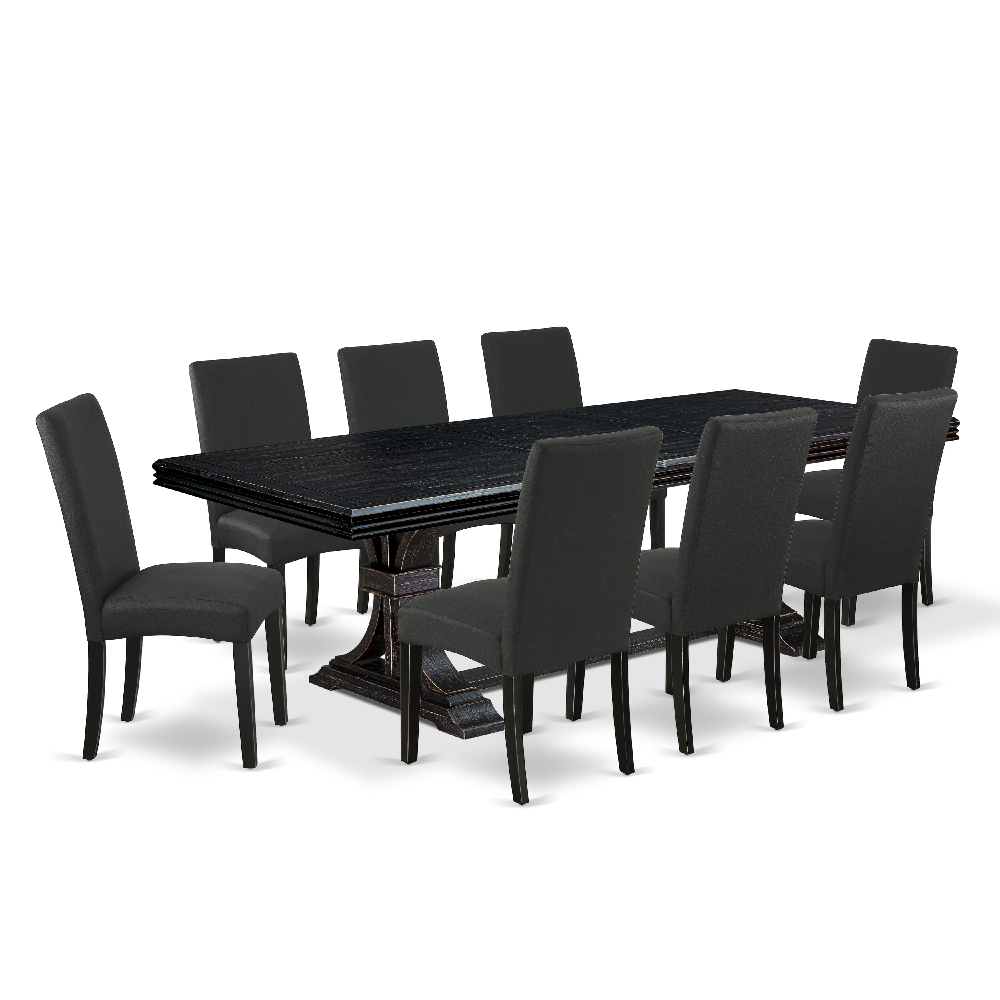 Luxe by East West Furniture NEDR9-SBB-24 - 9-piece kitchen set consists of a dining table and 8 Black Linen Fabric kitchen chairs with Padded Chair Back - Sand Blasting Black Finish.