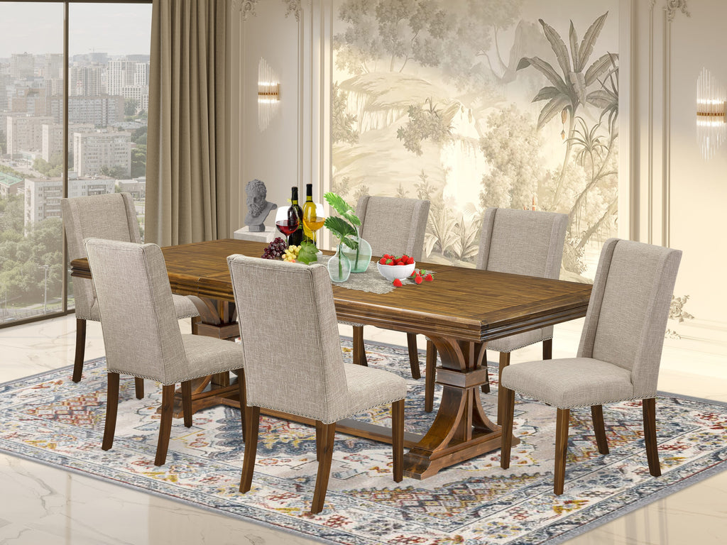 Luxe by East West Furniture NEFL7-AWA-04 - 7-piece dining table set includes a rectangular table and 6 Light Tan Linen Fabric kitchen chairs with Padded Chair Back - Antique Walnut Finish.