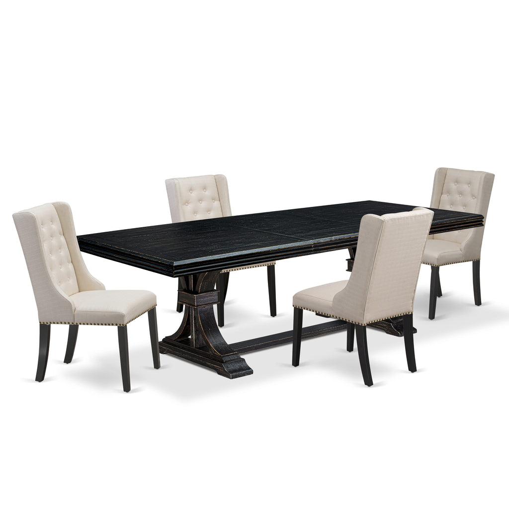 Luxe by East West Furniture NEFO5-SBB-01 - 5-piece kitchen set includes a dinner table and 4 Cream Linen Fabric dining chairs & black legs with Button Tufted Back - Sand Blasting Black finish.