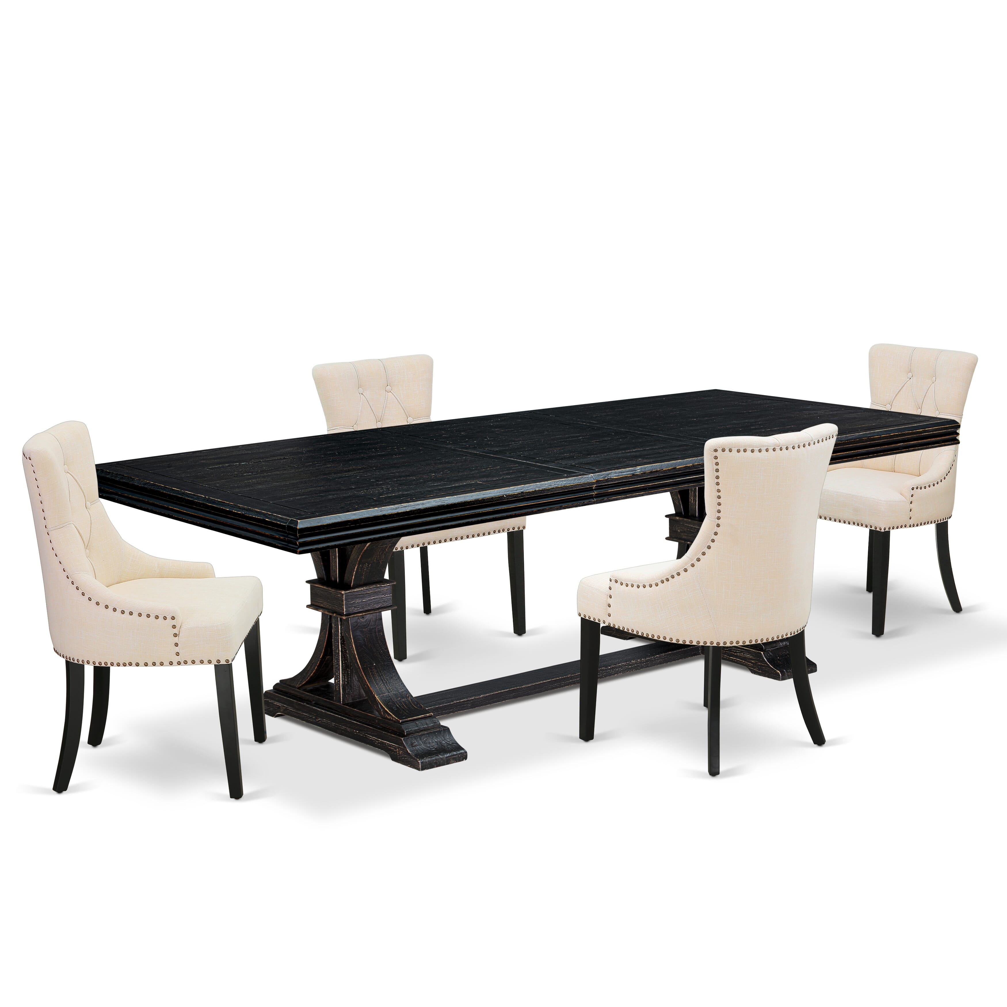 Luxe by East West Furniture NEFR5-SBB-02 - 5-piece dining set includes a kitchen table and 4 Light Beige Linen Fabric kitchen chairs & black legs with Button Tufted Back - Sand Blasting Black finish.