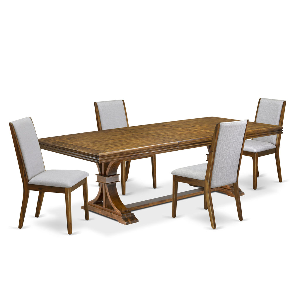 Luxe by East West Furniture NELA5-AWA-05 5 Pieces Kitchen table set includes a Rectangular Dining Room Table and 4 Grey Linen Fabric Kitchen Chairs, Antique Walnut finish