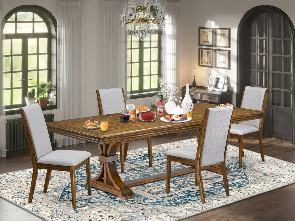 Luxe by East West Furniture NELA5-AWA-05 5 Pieces Kitchen table set includes a Rectangular Dining Room Table and 4 Grey Linen Fabric Kitchen Chairs, Antique Walnut finish