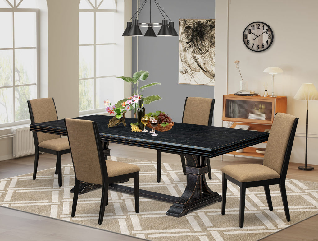 Luxe by East West Furniture NELA5-SBB-47 5 Pieces Dining table Set consists of a Rectangular Dining Table and 4 Light Sable Linen Fabric Kitchen Chairs with Black legs - Sand Blasting Black finish