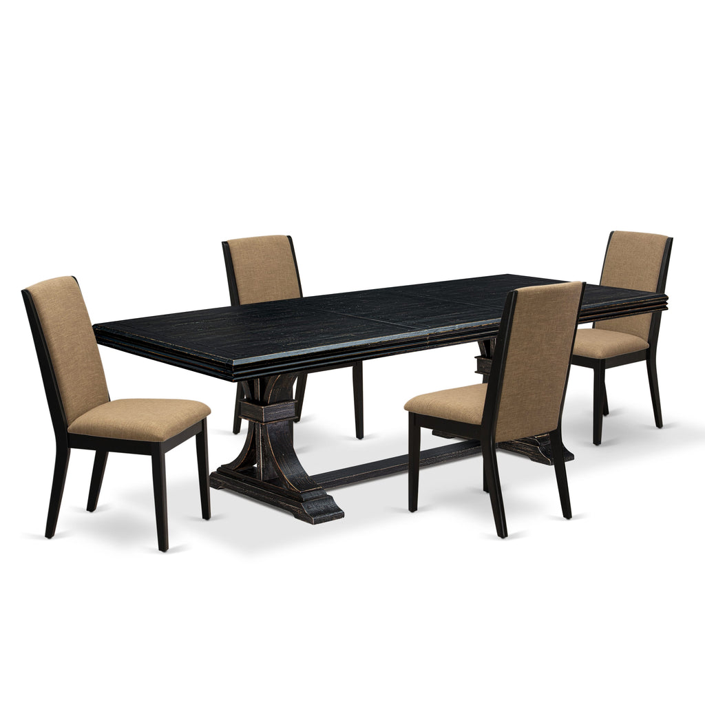 Luxe by East West Furniture NELA5-SBB-47 5 Pieces Dining table Set consists of a Rectangular Dining Table and 4 Light Sable Linen Fabric Kitchen Chairs with Black legs - Sand Blasting Black finish