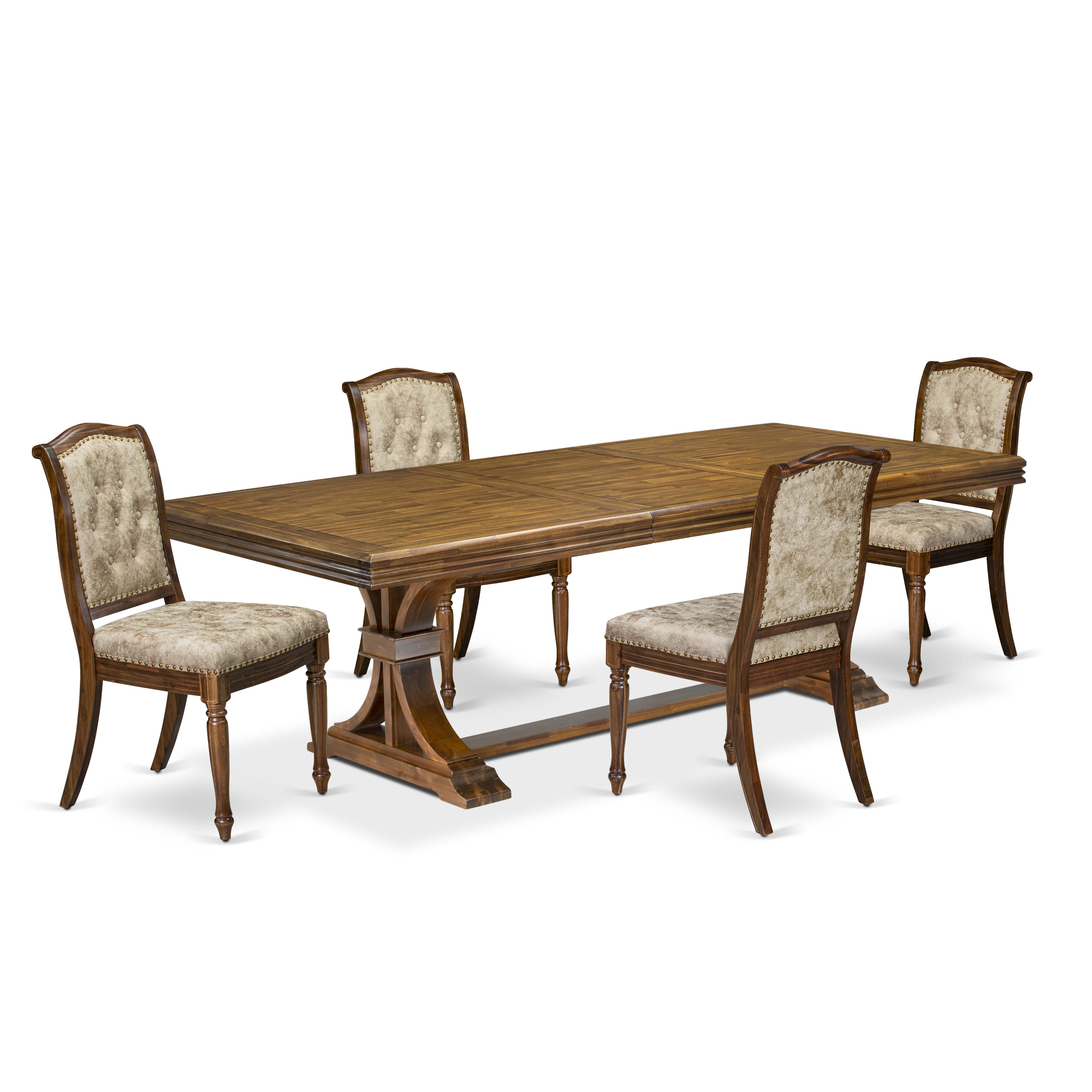 Luxe by East West Furniture NEMA5-AWA-36 5 Pieces Kitchen table set includes a Rectangular Dining Table and 4 Light Beige PU Leather Dining Room Chairs, Antique Walnut finish