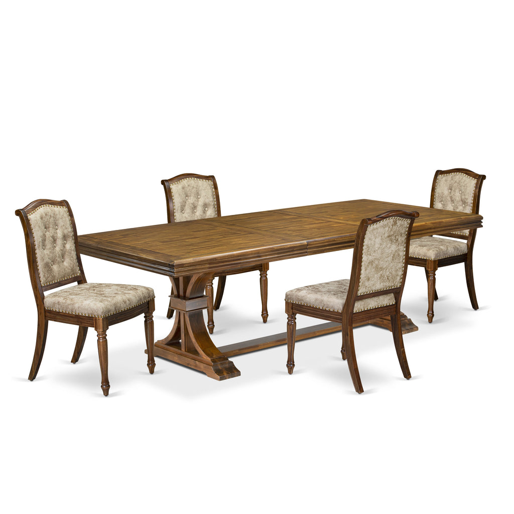 Luxe by East West Furniture NEMA5-AWA-36 5 Pieces Kitchen table set includes a Rectangular Dining Table and 4 Light Beige PU Leather Dining Room Chairs, Antique Walnut finish